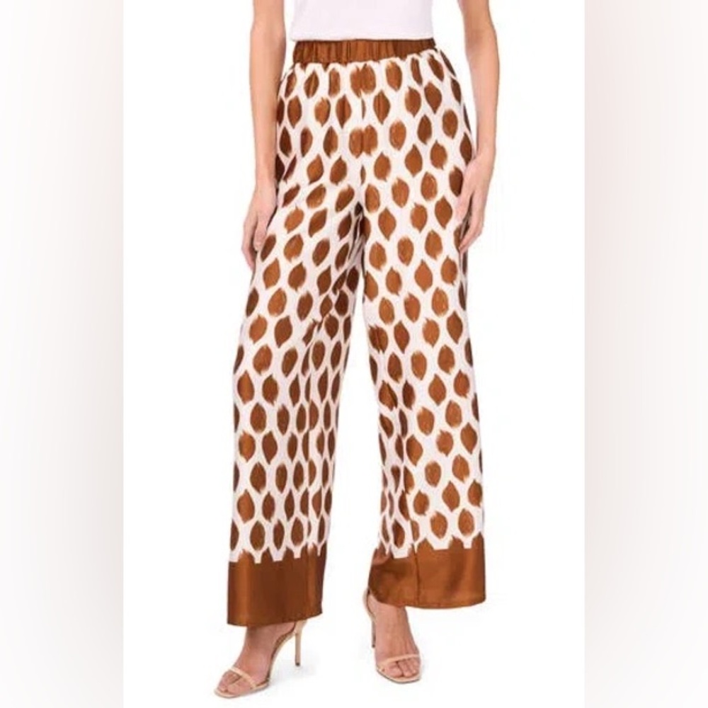 Halogen Pants Women’s Boho Chine Patterned Wide Leg Pants Brown White Size XS